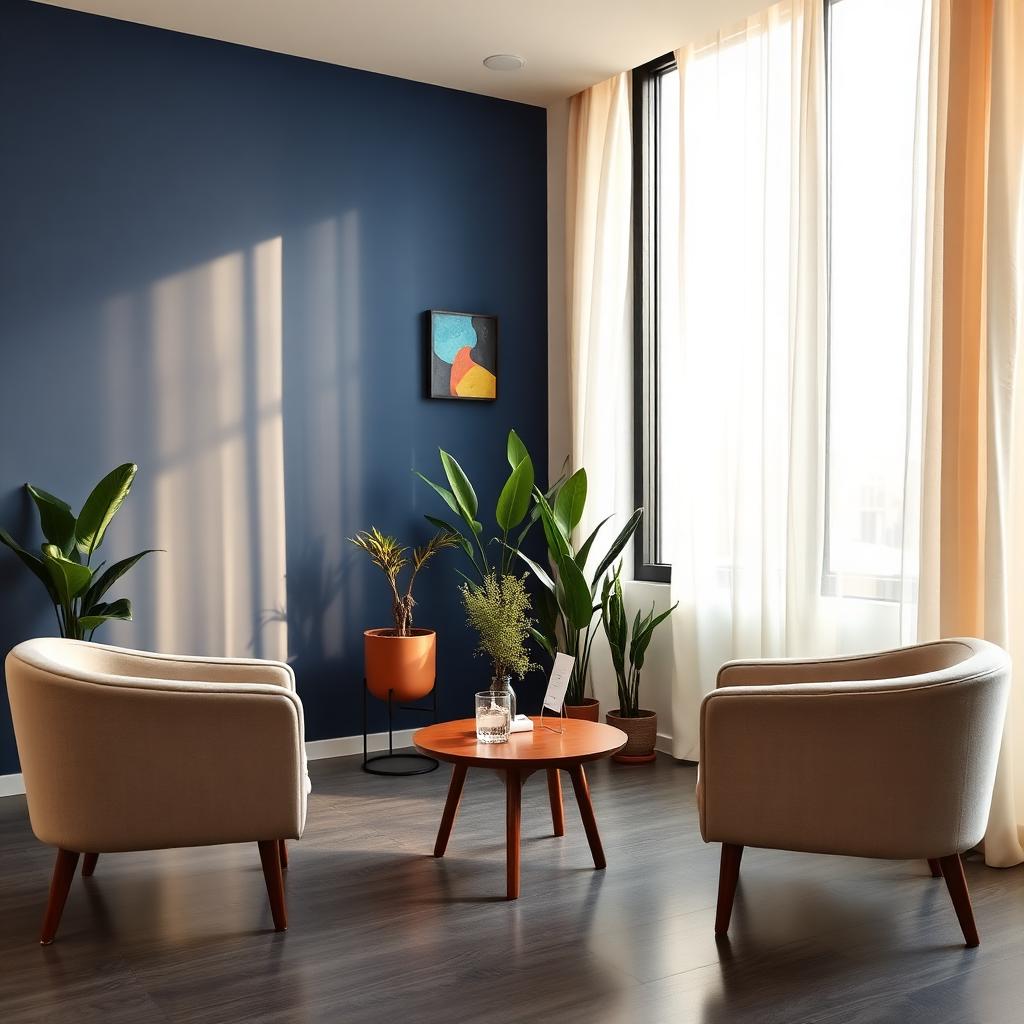 A private counselling room prepared for an in-person session